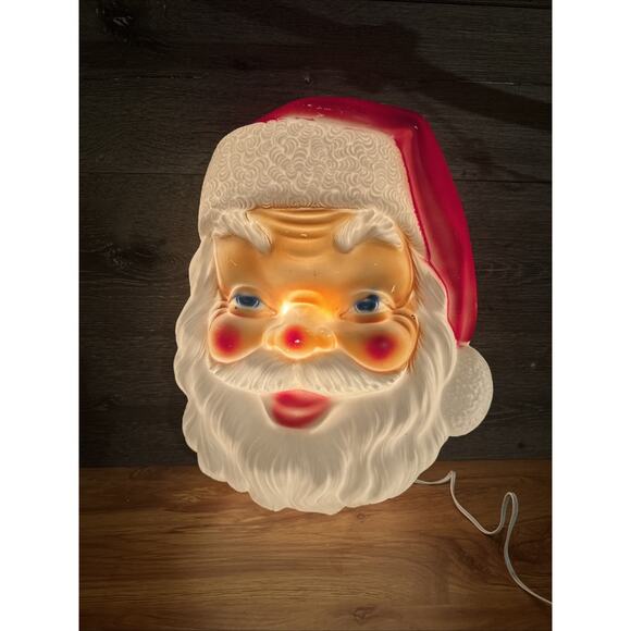 Vintage EMPIRE BLOW MOLD SANTA CLAUS FACE CHRISTMAS light up door hang 17" - Picture 1 of 12